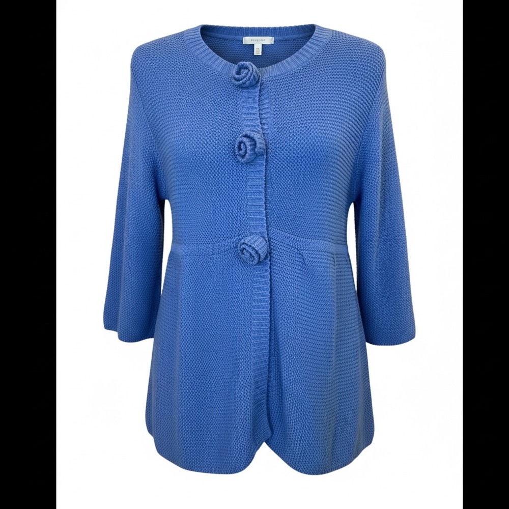 Leo & Nicole Blue Knit Cardigan Size L Textured Toggle Button Sweater
